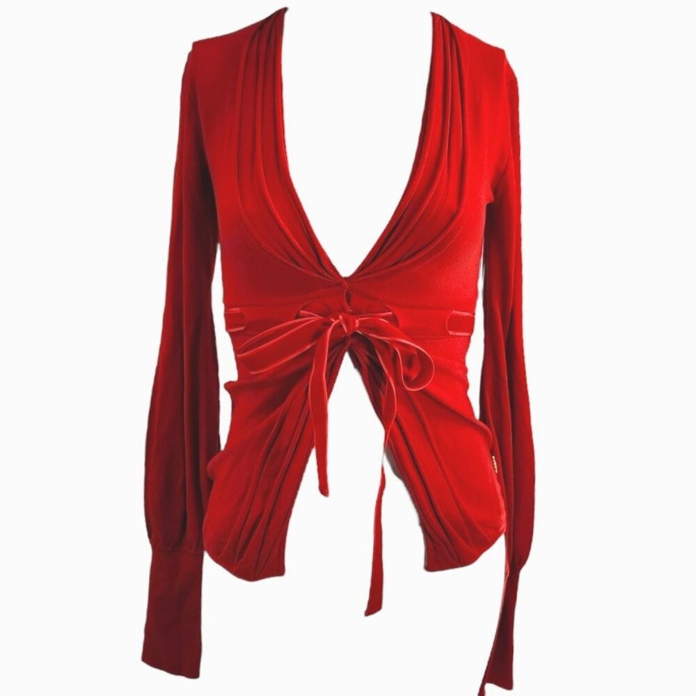 NWT Archival 2000s Roberto Cavalli Belted Stretch Knit Cardigan Velvet Belt NOS